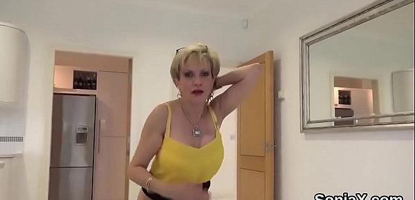  Cheating british milf lady sonia showcases her monster boobs